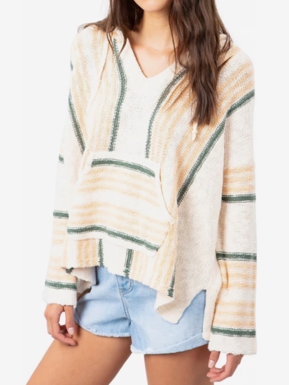 Rip Curl La Bonita Poncho Hoodie Sweater Boho Striped Knit
